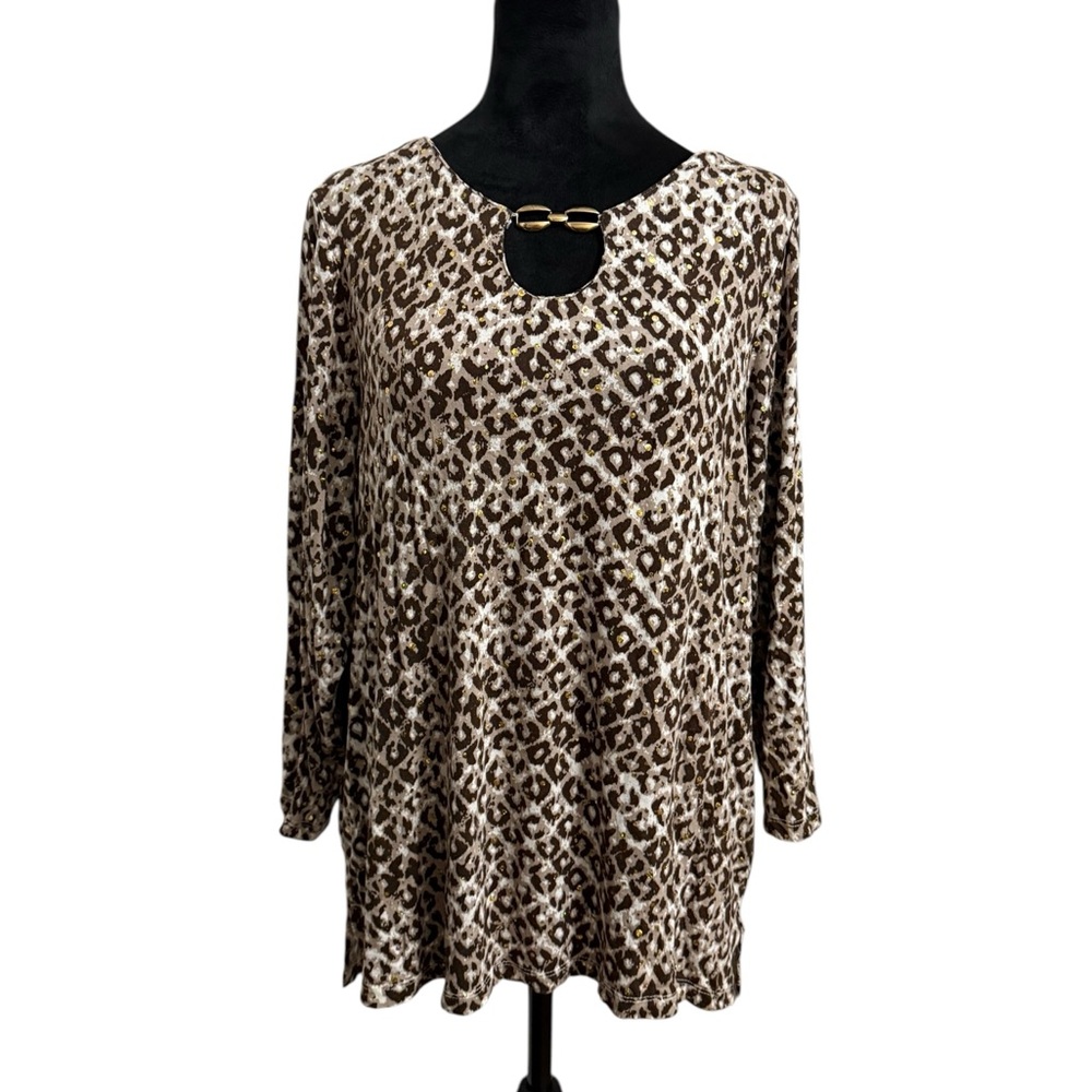 Cathy Daniels Blouse Leopard Print Sequin Embelli… - image 1